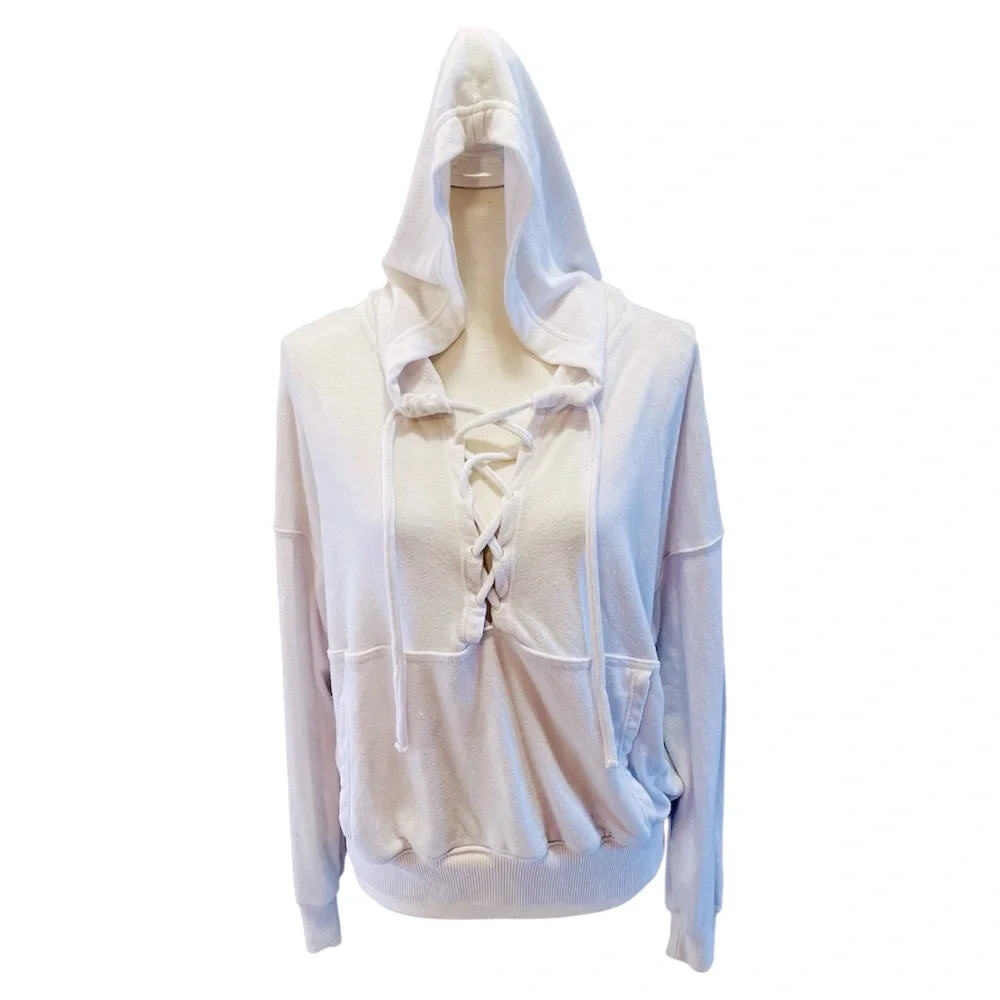 Free People White Lace-Up Hoodie Small